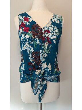 Kaos Made In Italy Womens Floral Tie-Front Sleeveless Top Large